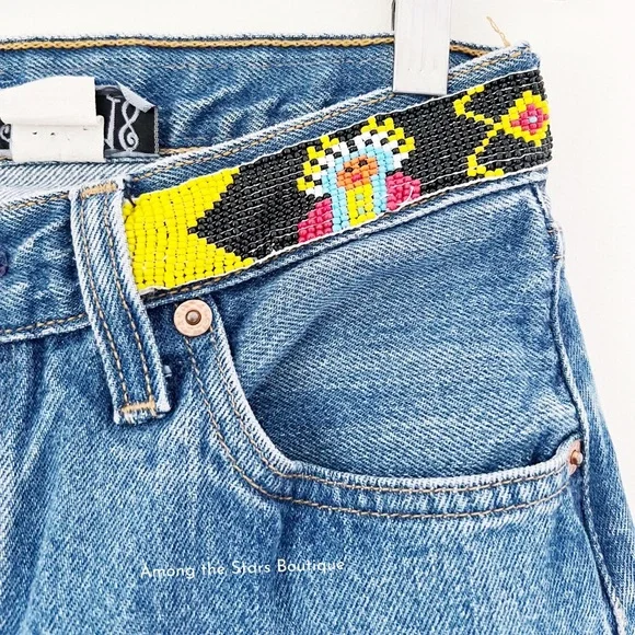 Exceptionally Rare 90s Vintage Upcycled Beaded Jeans ASO Rachel Green in Friends - Picture 9 of 15